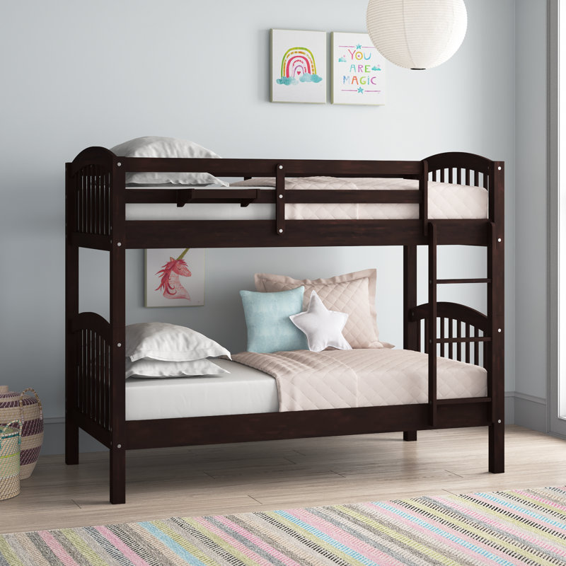 Kinnison Solid Wood Twin Over Twin Bunk Bed and Hanging Nightstand, Espresso