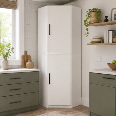 70.87" Tall Corner Pantry Cabinet with 2 Doors, 8 Shelves & Door Organizers, L-Shaped Freestanding Kitchen Storage Cabinet, Space-Saving Corner Cupboard for Kitchen, Dining Room & Living Room