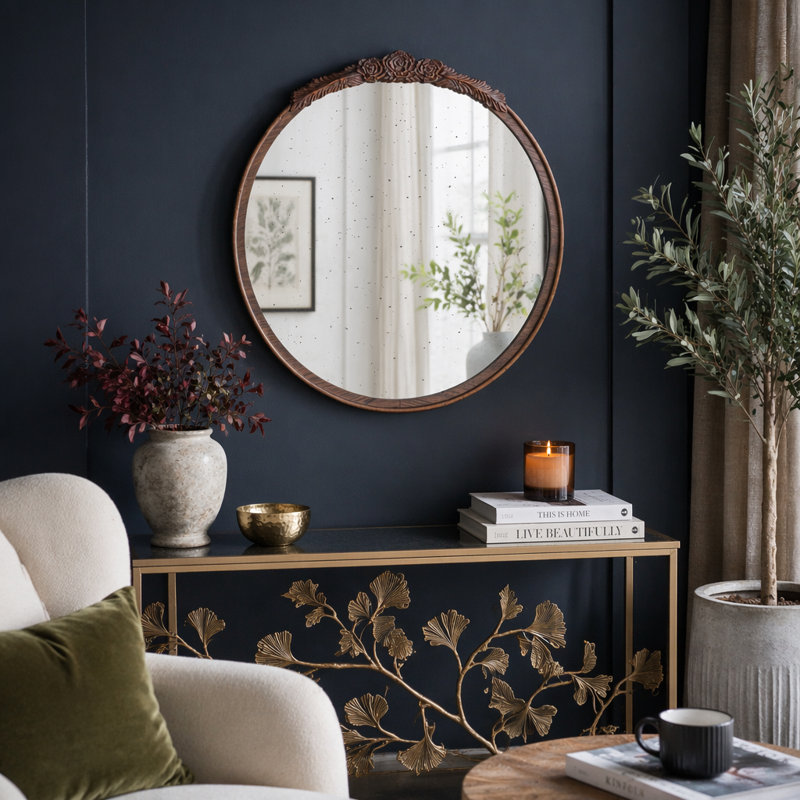 Cadre de miroir antique 30 po, Brun