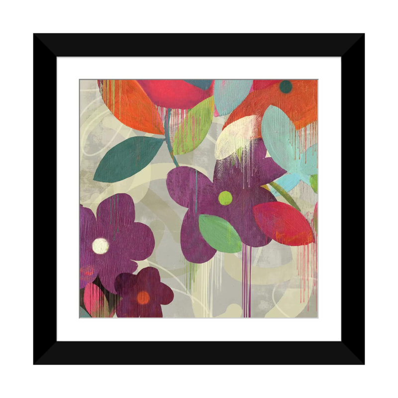 « graffiti fleur i », impression sur toile, H 16 po x l 16 po x P 1 po, Papier avec cadre noir, Blanc