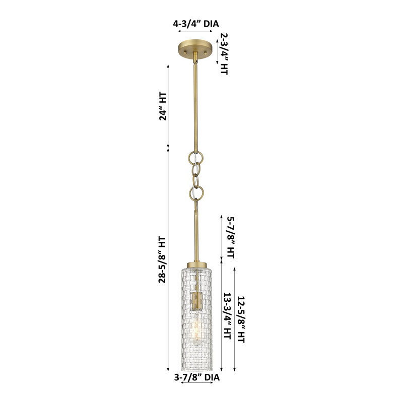 Luminaire suspendu cylindrique à 1 lumière Allisia, Laiton brossé, Tissage de panier transparent