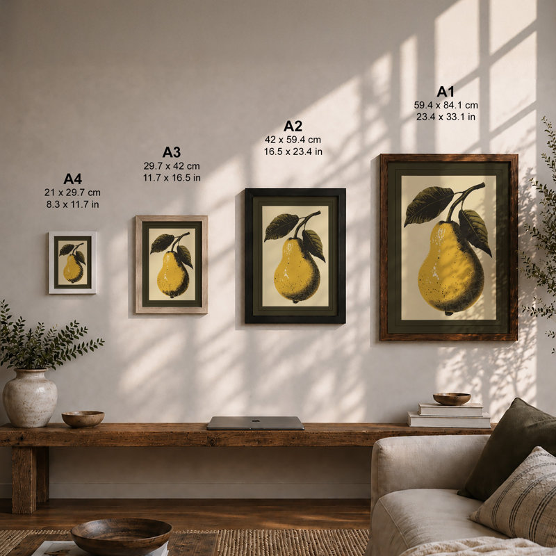 Single Pear With Leaves Botanical - Print, Unframed, A4 - 29.7 x 21.0 cm