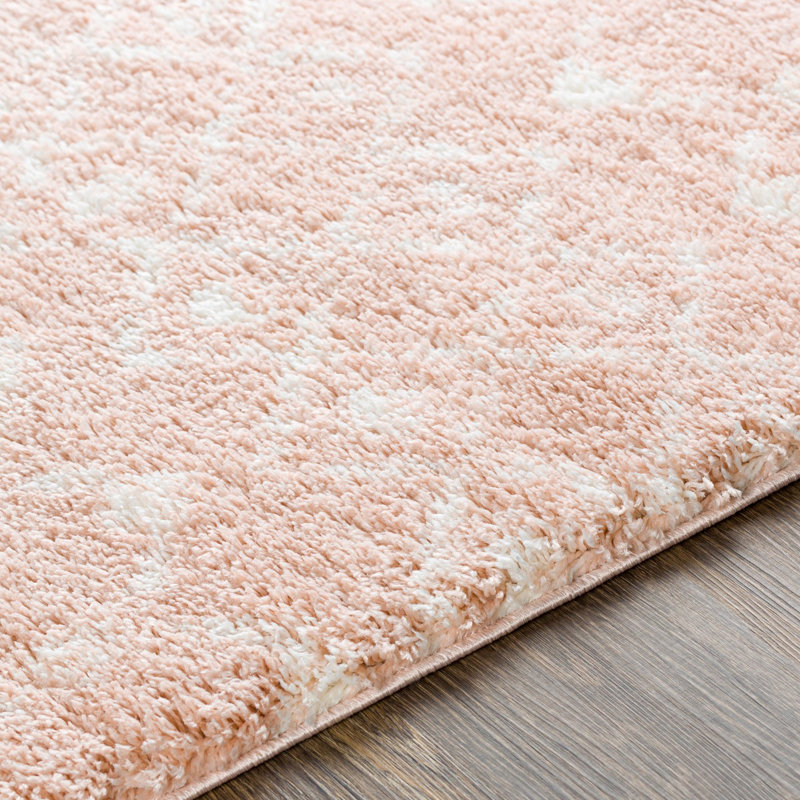 Blush Modern Shaggy Rug, Geometric Anti Slip Easy to Clean Rug For Living Room, Dining Room, & Bedroom