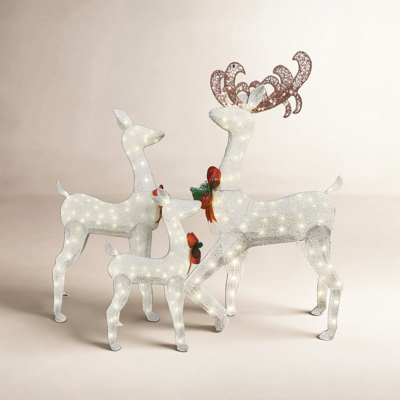 3-Piece LED Lighted Deer Family Set, White