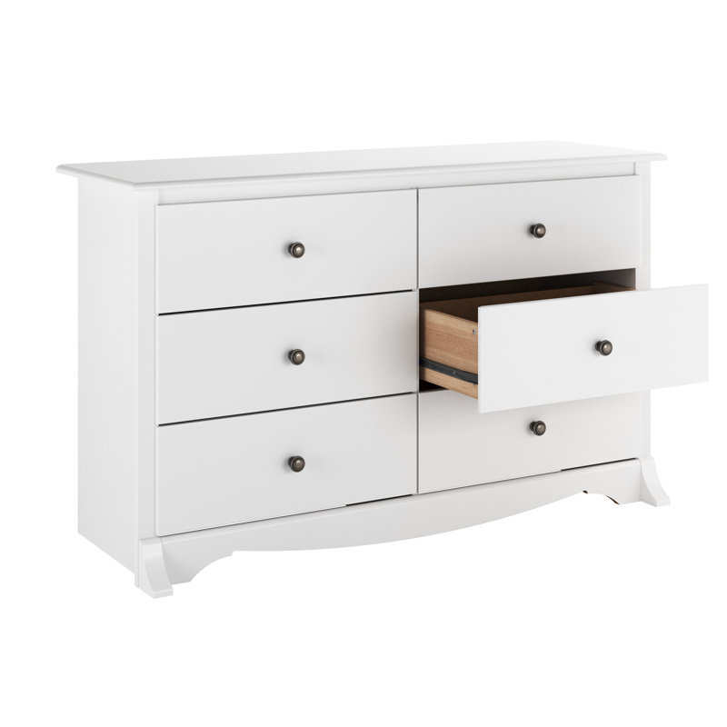 Commode double compacte à 6 tiroirs de 48 po de largeur Wahhaj, Blanc brillant