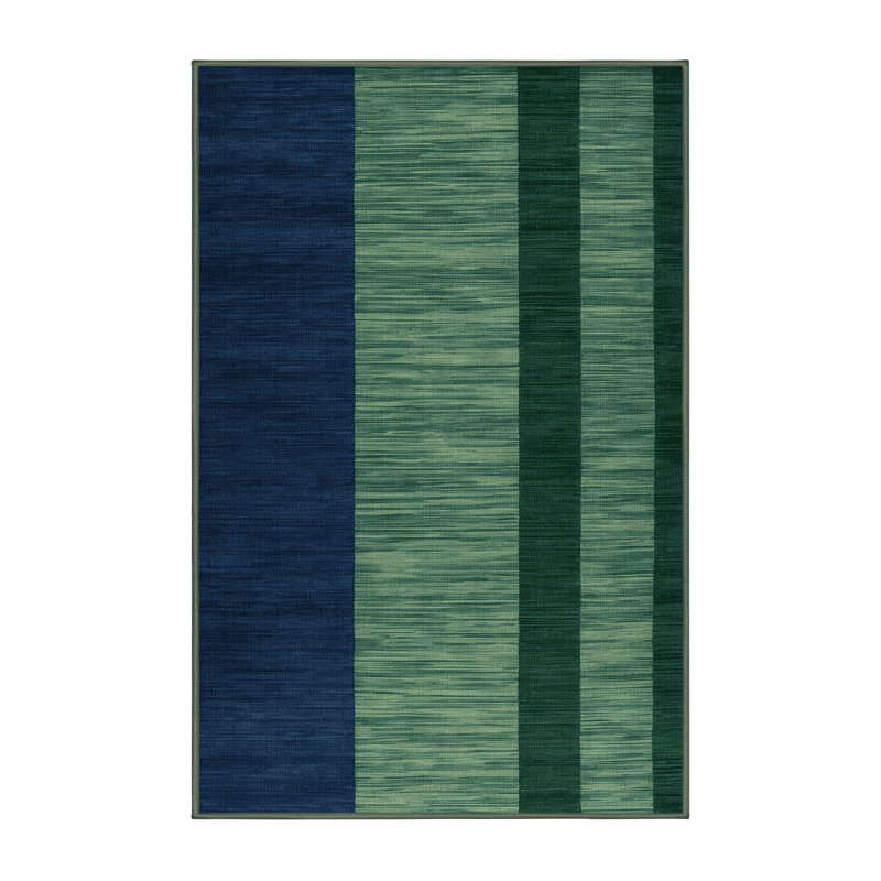 Tapis vert à rayures horizontales lavable à la machine, Rectangulaire 2 pi x 3 pi
