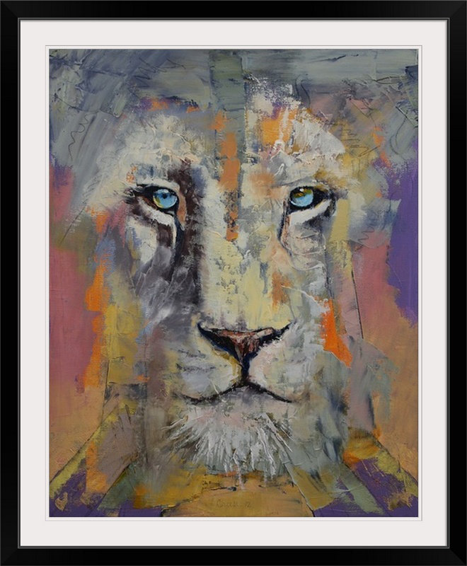 « white lion » par l’impression de peintures Michael Creese, Cadre noir, H 38 po x l 32 po x P 1 po