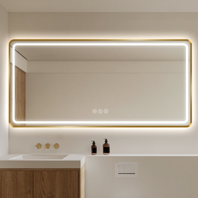 Miroir de salle de bain à DEL avant et rétroéclairé, Doré, 36 po x 66 po