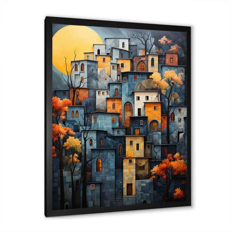 Lodean " Cityscape Exquisite Blue II ", Black Picture Framed, 32" H x 16" W x 1" D