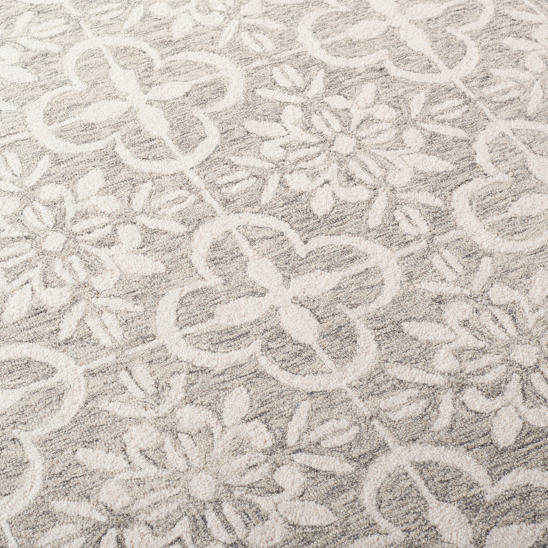 Tapis ivoire / gris touffeté à la main Damask, Rectangle de 5 pi x 8 pi