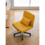 Chaise de bureau sans accoudoirs en lin jaune Cross avec roulettes, idéale pour le bureau à domicile et les espaces de maquillage. Stabilité accrue et rotation à 360° pour un maquillage confortable. Coussin et réglages ajustables.