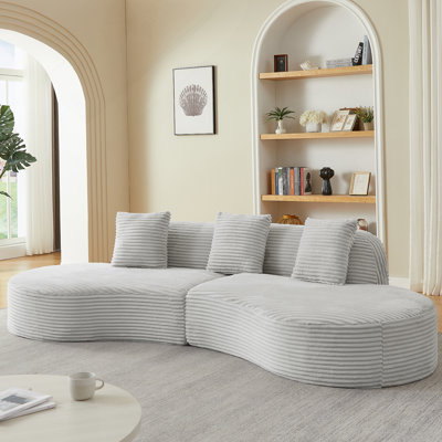 Corduroy Compressed Upholstered Curved Sectional Sofa With Scatter Cushions-No Assembly Required
