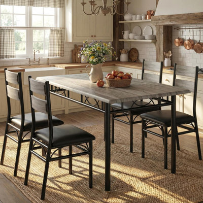 5-Piece Dining Set for 4, Space Saving Kitchen Table & Upholstered High Back Chairs, Retro Dinette for Apartments