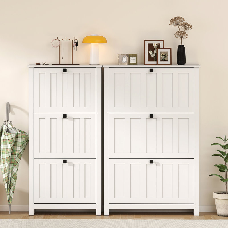 Armoire à chaussures étroite avec 3 tiroirs rabattables, armoire de rangement pour chaussures, blanc
