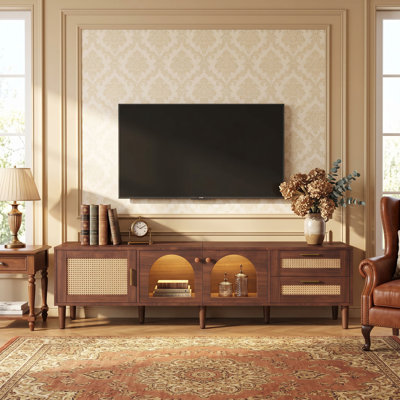 70 inch TV Stand for TVs up to 80"｜Entertainment Center with App Controlled LED Lights,｜2 Drawers & Glass Door Storage｜Stable Structure & Reliable Load Capacity｜Modern Media Console for Living Room