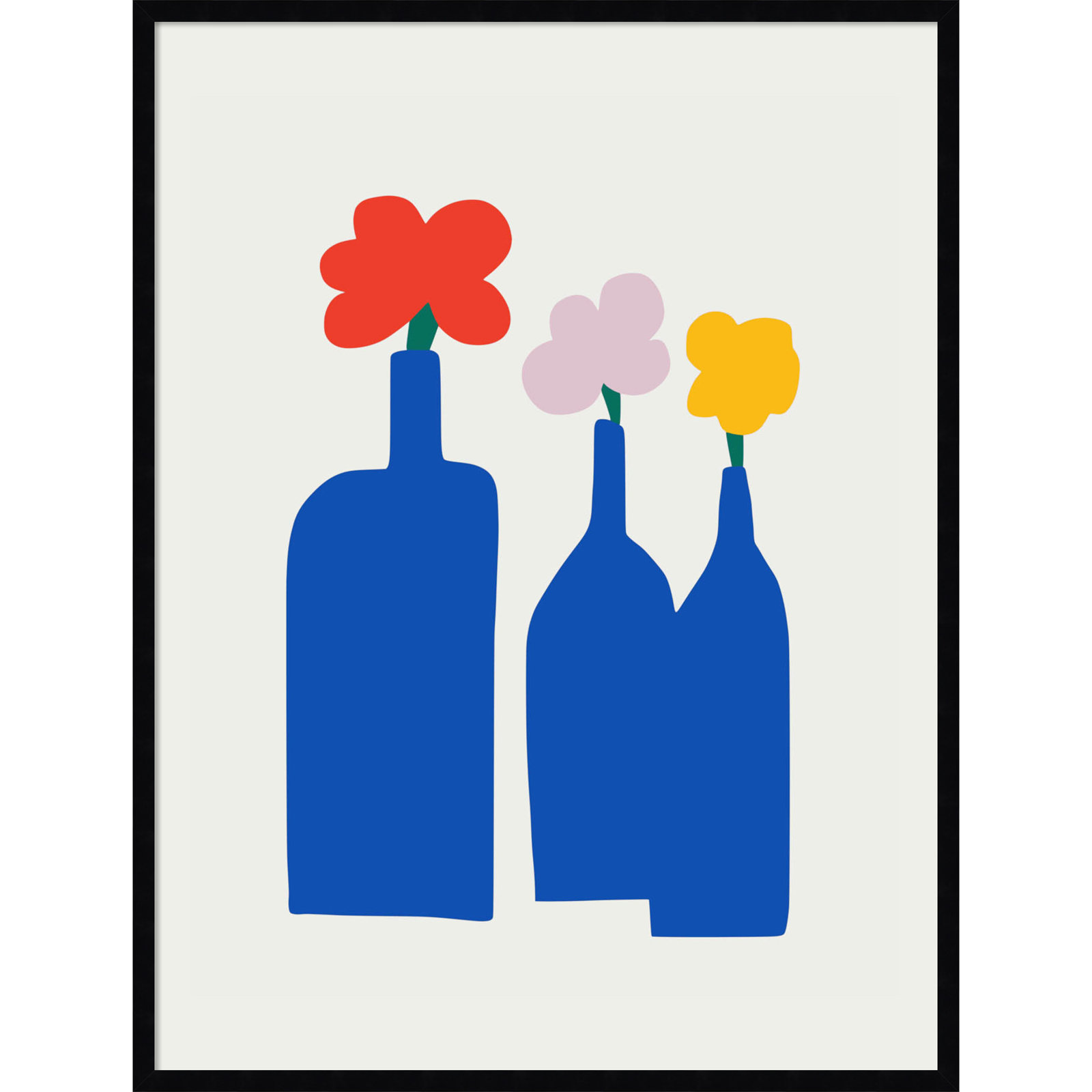 Blue Bottle Vase Print by Little Dean, Black, 41" H x 31" W