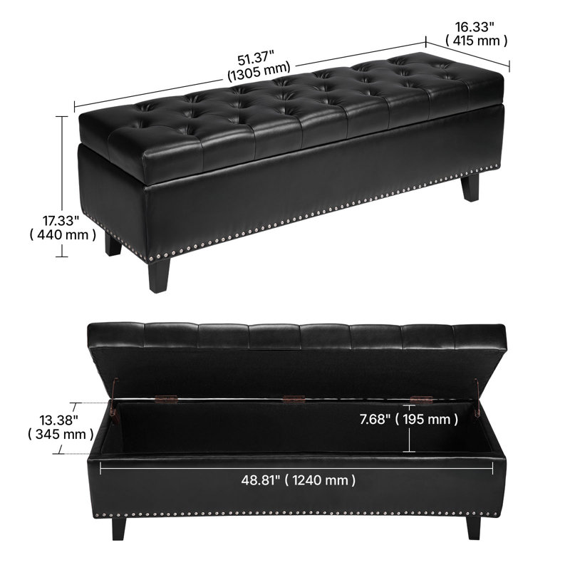 Faux Leather Upholstered Storage Bench, Black