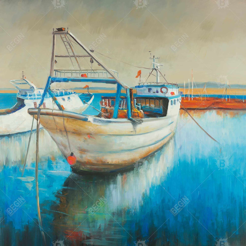 Bateau de pêche - Art contemporain encadré sur toile