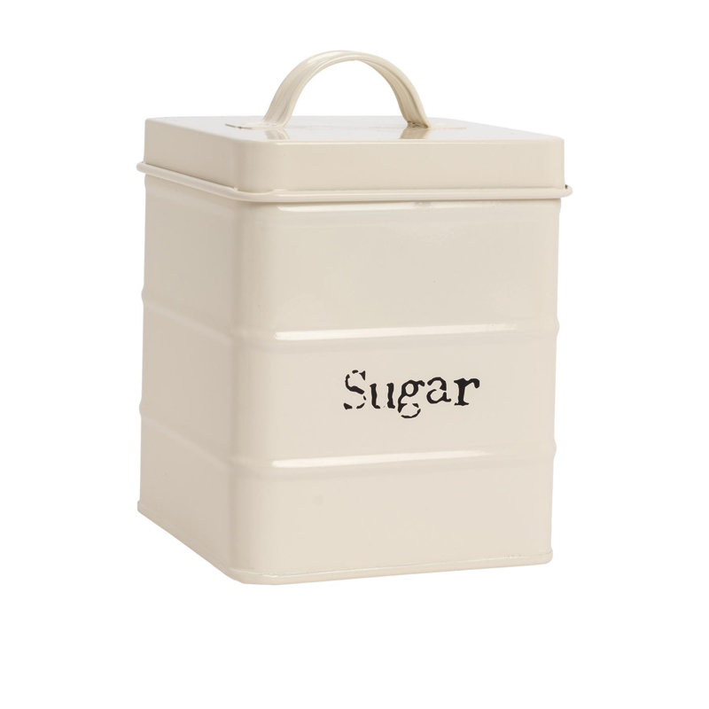 Harbour Housewares - Vintage Metal Kitchen Sugar Canister, Cream, 16.5cm H x 11.5cm W x 11.5cm D