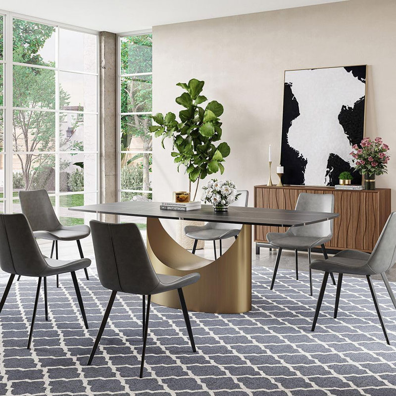 Table de salle à manger Diandra, H 30,7 po x L 70,87 po x l 35,43 po, Marbre noir, Bronze