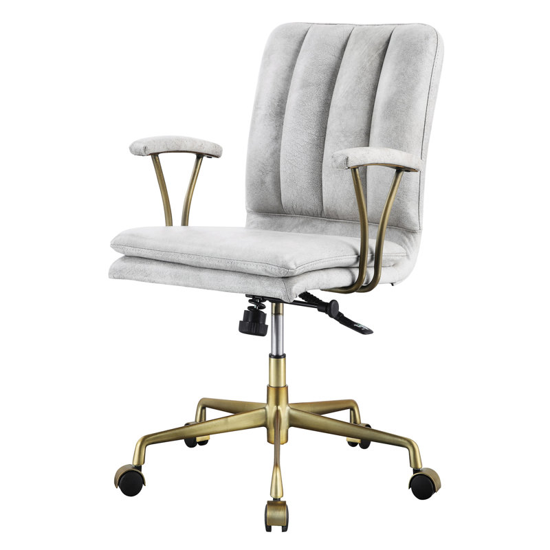 Stylish Swivel Office Chair In Vintage White With Foam Padding For Optimal Comfort Metal Frame And Adjustable Seat Height
