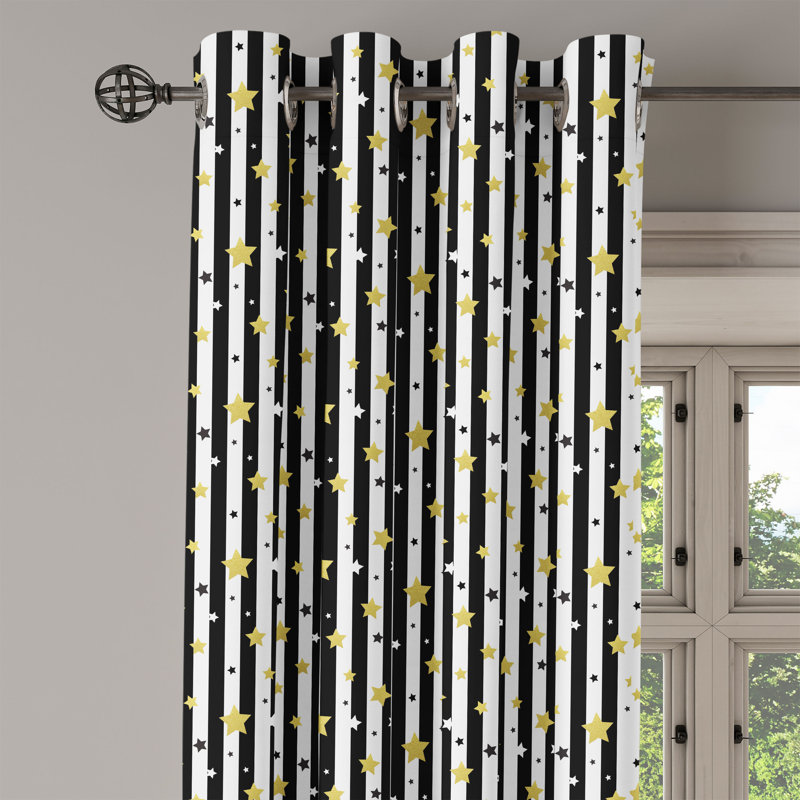 Rideau de fenêtre décoratif à 2 panneaux Latitude Run®, noir, blanc et jaune, L 50 po x L 108 po