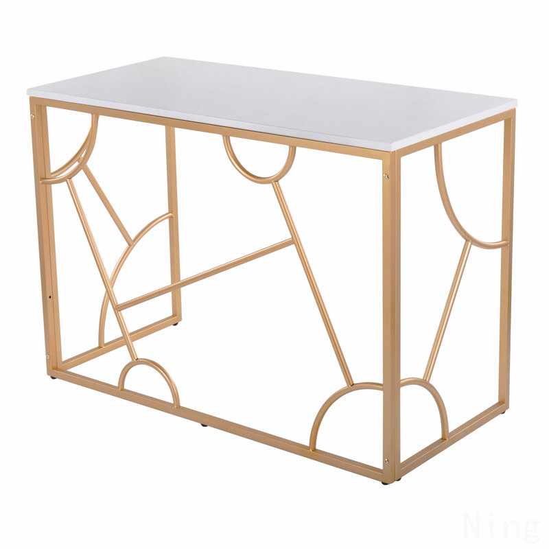 Bureau contemporain, métal doré et bois blanc