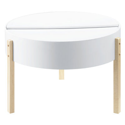 Table basse moderne avec rangement caché - blanc et couleurs naturelles avec zone ronde
