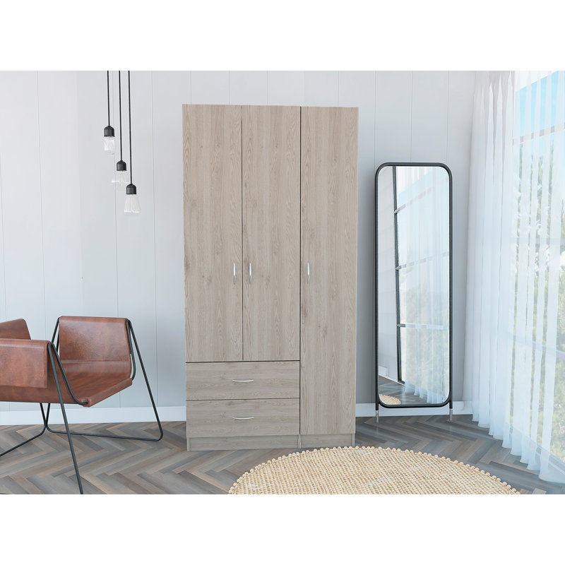 Armoire 2 portes 3 tiroirs Rowaton, Gris clair