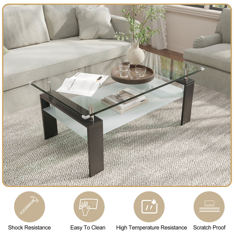 Michiko cocktail table,living room table,Rectangle Coffee Table with storage, Black