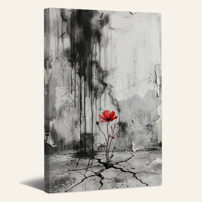Tableau sur toile « Coquelicot rouge poussant sur du béton fissuré »