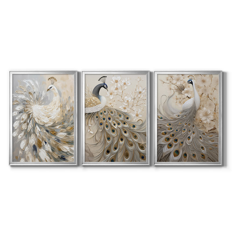 ANIMALS Series CCLV - Toile tendue avec châssis sur mesure - 3 pièces, H 21 po x l 30 po, Argent argent
