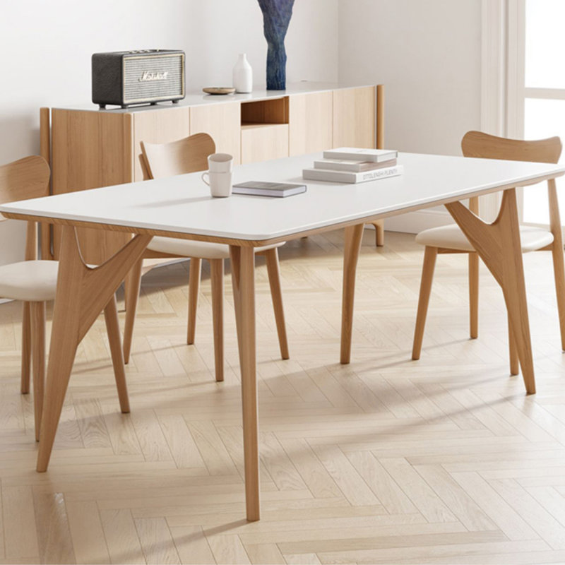 Blanc / table de salle à manger en bois fritté rectangulaire et en bois massif Burlywood