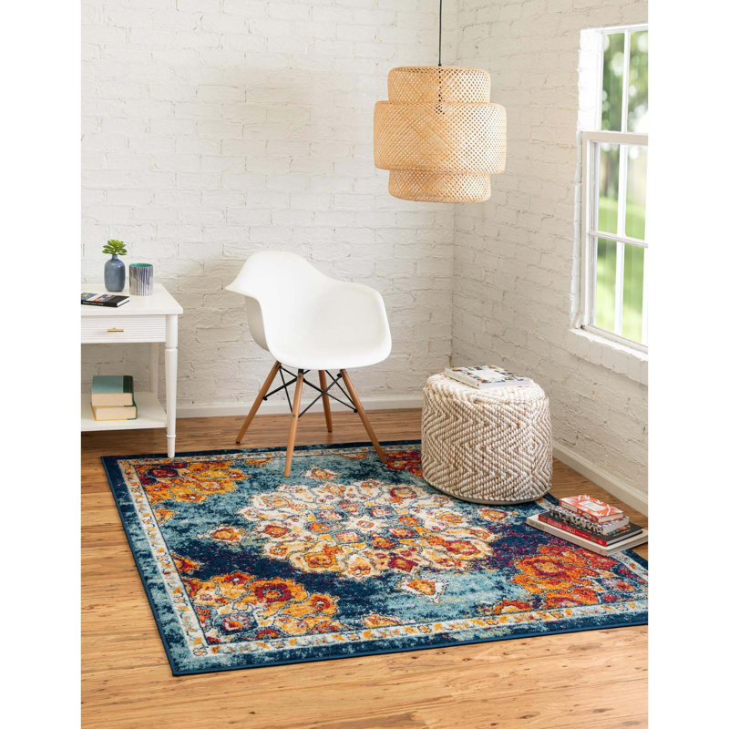 Tapis oriental bleu / rouge, Carré 4 pi