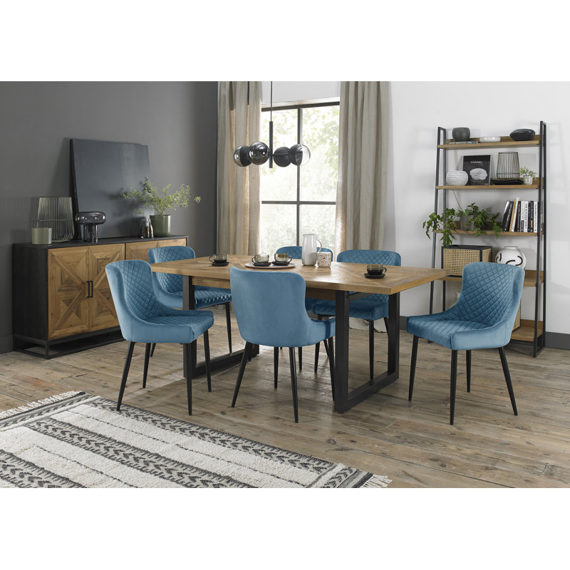 Extendable Dining Set, Petrol Blue
