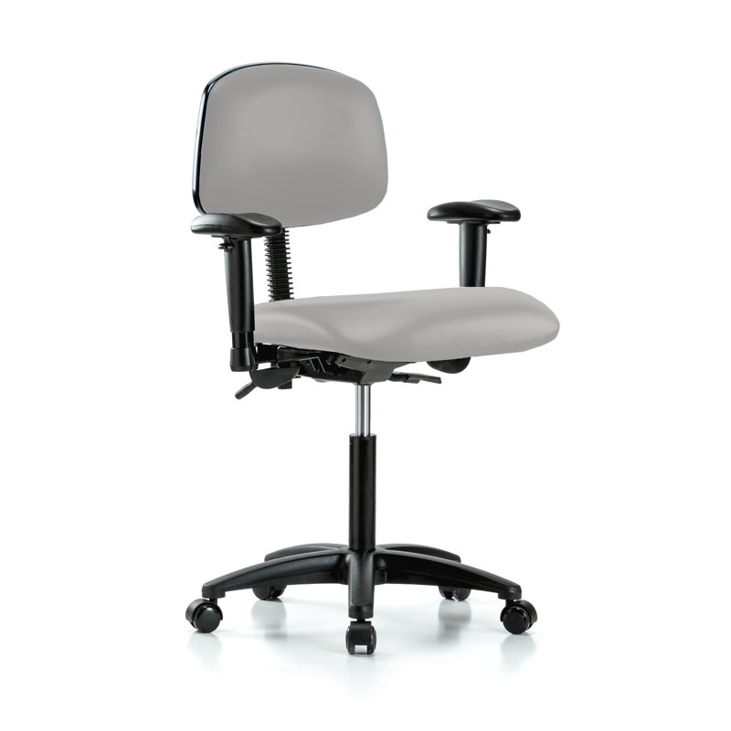 PERCH Multi-Task Office Chair with Adjustable Armrests | Medium Bench Height 20-27", Grey Vinyl, Included