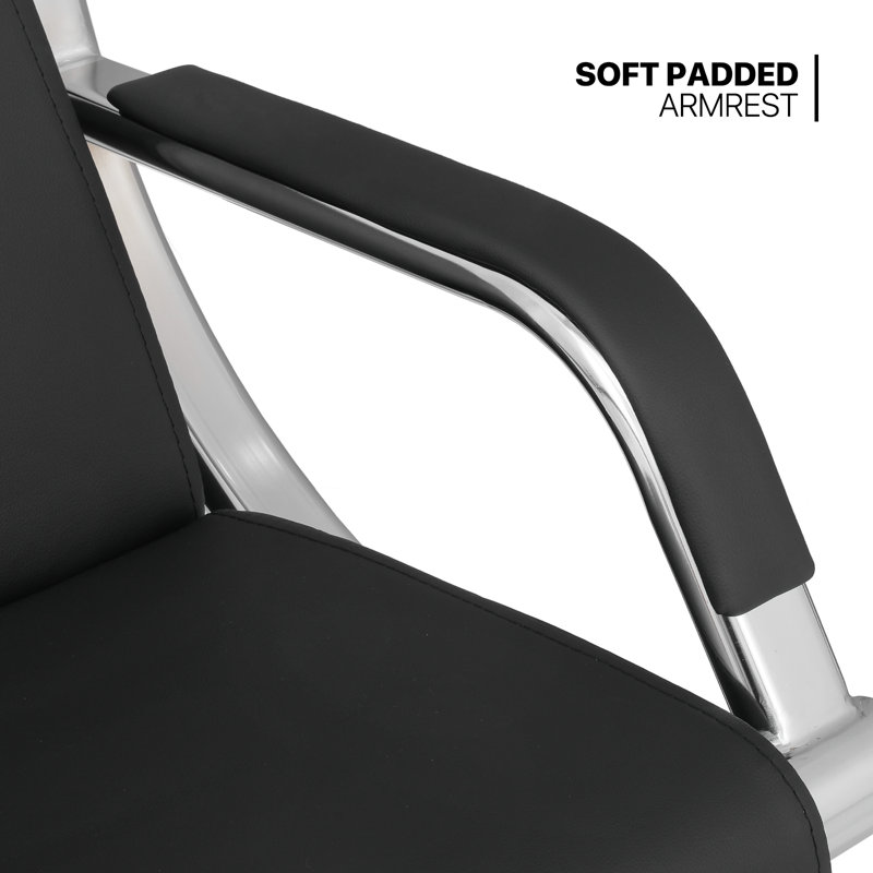 Black Leather Reception Chair with Chrome Iron Frame