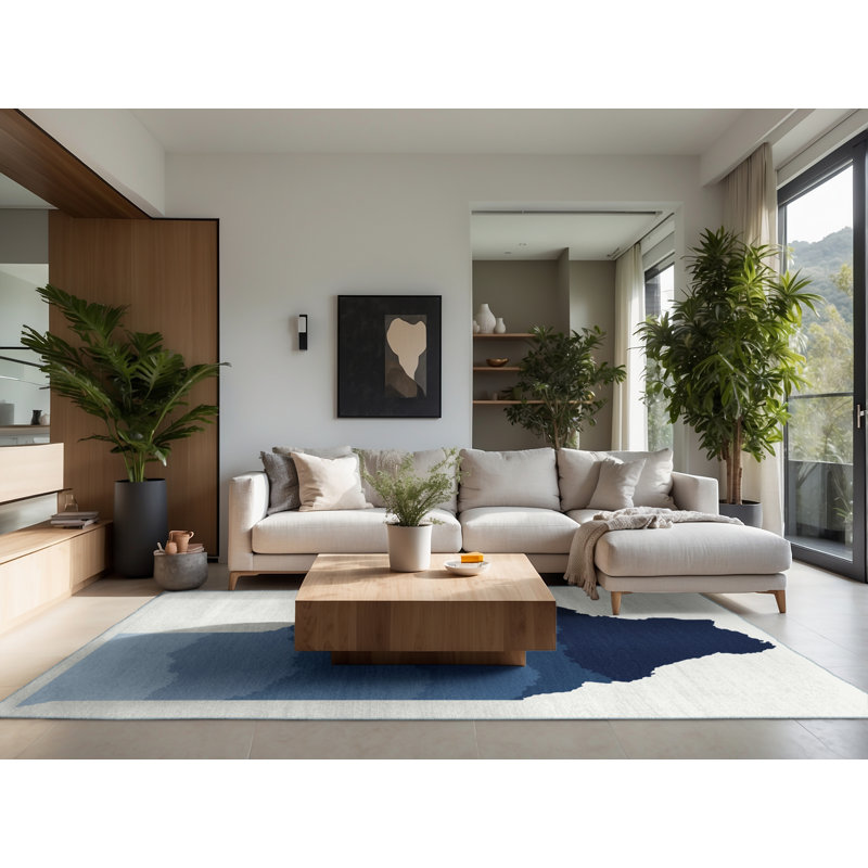 Soft Plush Filkins July 4Th Modern & Contemporary Abstract Area Rug in Blue – SkyBlue Binding, 2x4