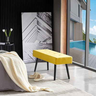 Banc décoratif pour salon avec repose-pieds Banc de chambre à coucher en velours élégant avec pieds en métal noir, banc d'intérieur pour salle à manger, salon, maquillage