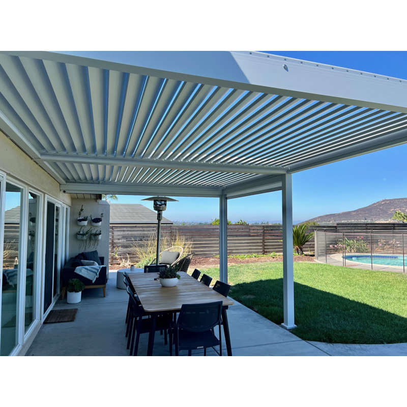 Motorized Aluminum Louver Pergola, White, 19 ft. W x 13 ft. D