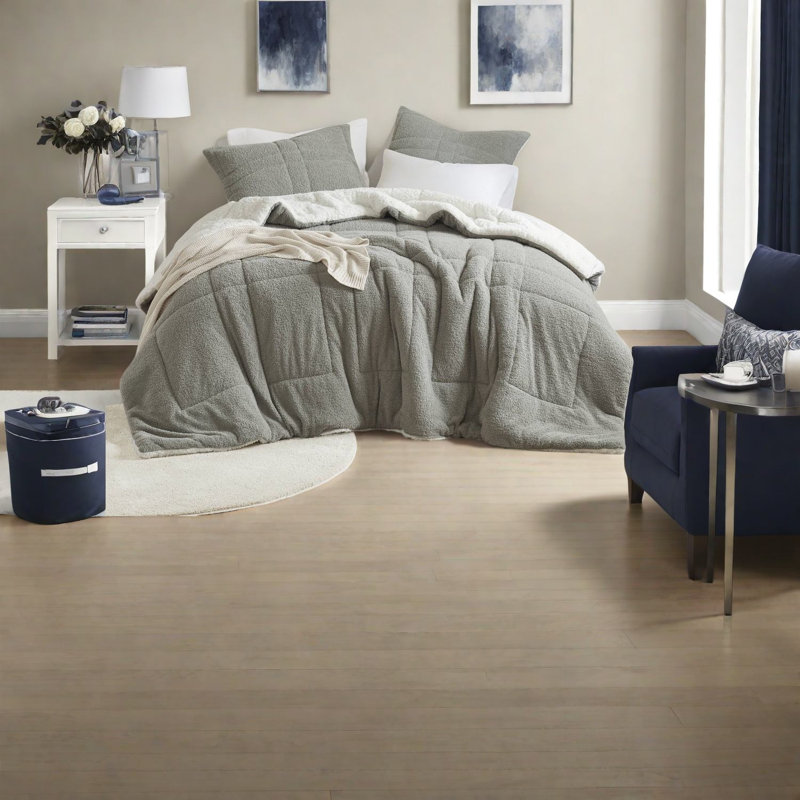 Ensemble de literie Feathersoft, édredon en polyester gris avec sherpa, idéal pour la maison