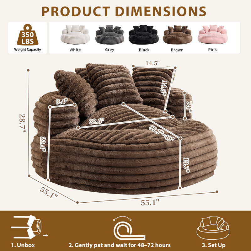 Pouf géant de 140 cm pour adultes, grand fauteuil lounge en velours côtelé avec rembourrage en mousse compressée, fauteuil de lecture confortable pour le salon et la chambre.