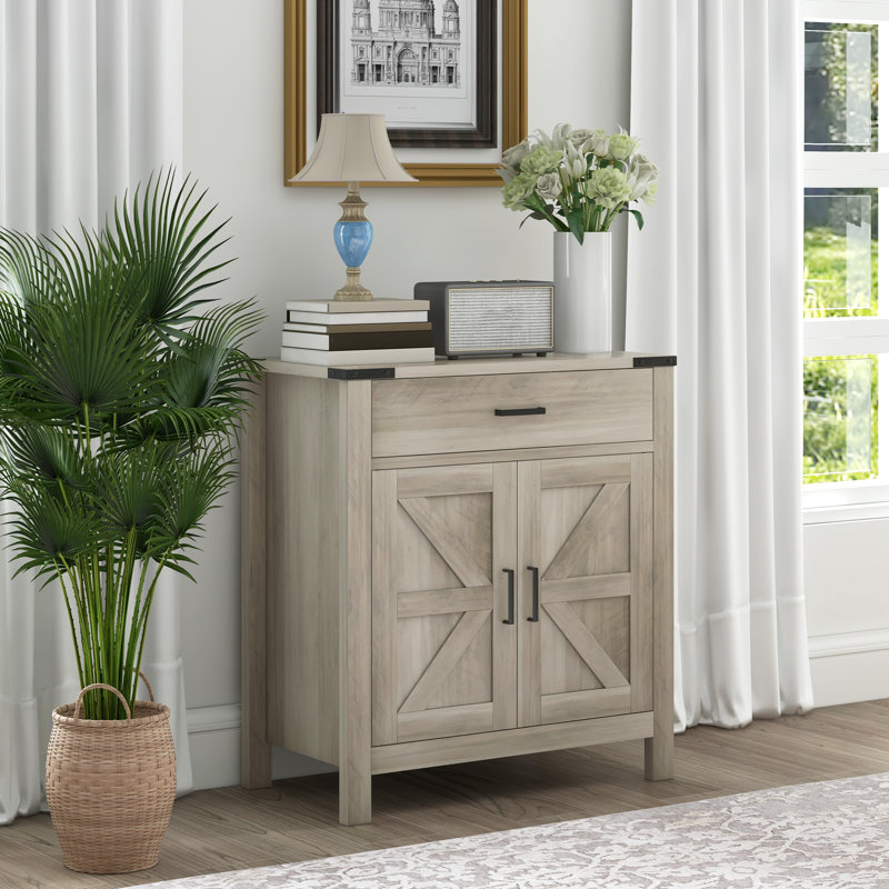 Buffet avec 1 tiroir et 1 armoire de rangement, blanc, Gris