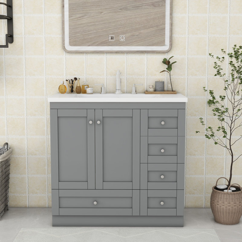 Meuble-lavabo simple avec plateau en résine 35,8 po Raynetta, Gris