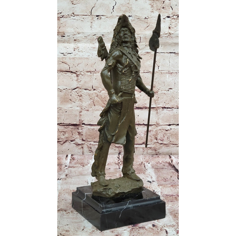 Sculpture Native American Warrior en bronze - Art traditionnel de la tribu des plaines