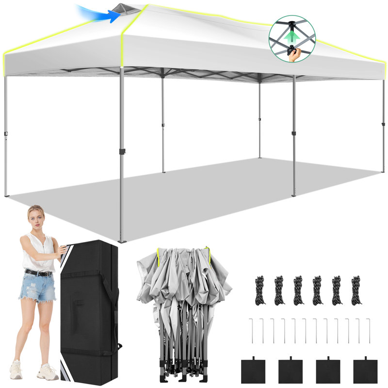 Pavillon de jardin escamotable l 10 pi x P 20 po, Blanc / Blanc