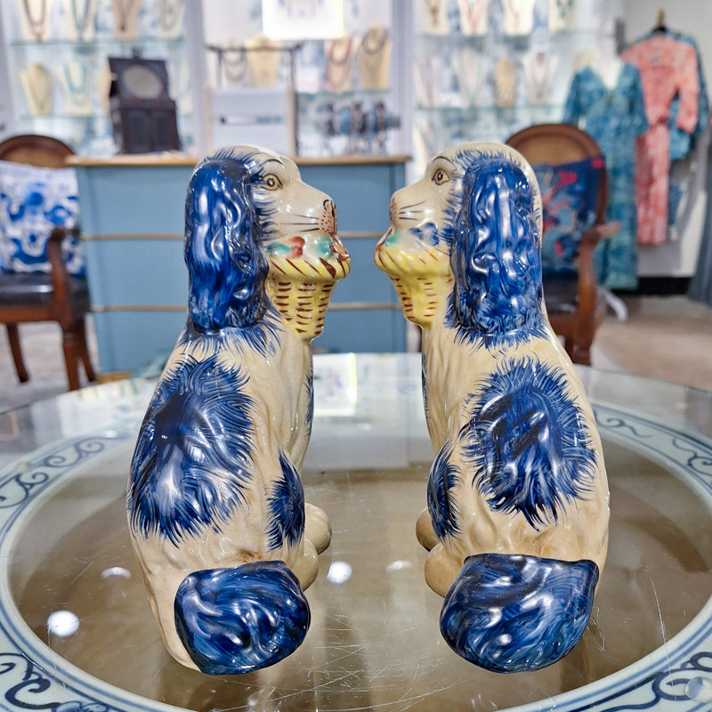 Porcelain Staffordshire Dog Figurines Pair, Blue