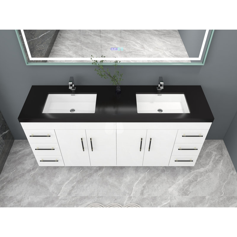 Ensemble de meuble-lavabo double 72 po Campman, Blanc ultrabrillant, Noir mat