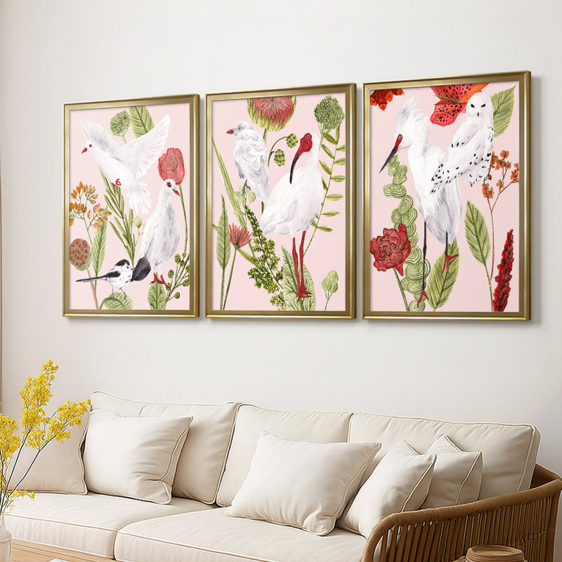 Birds in Motion I - Toile tendue avec châssis sur mesure - 3 pièces