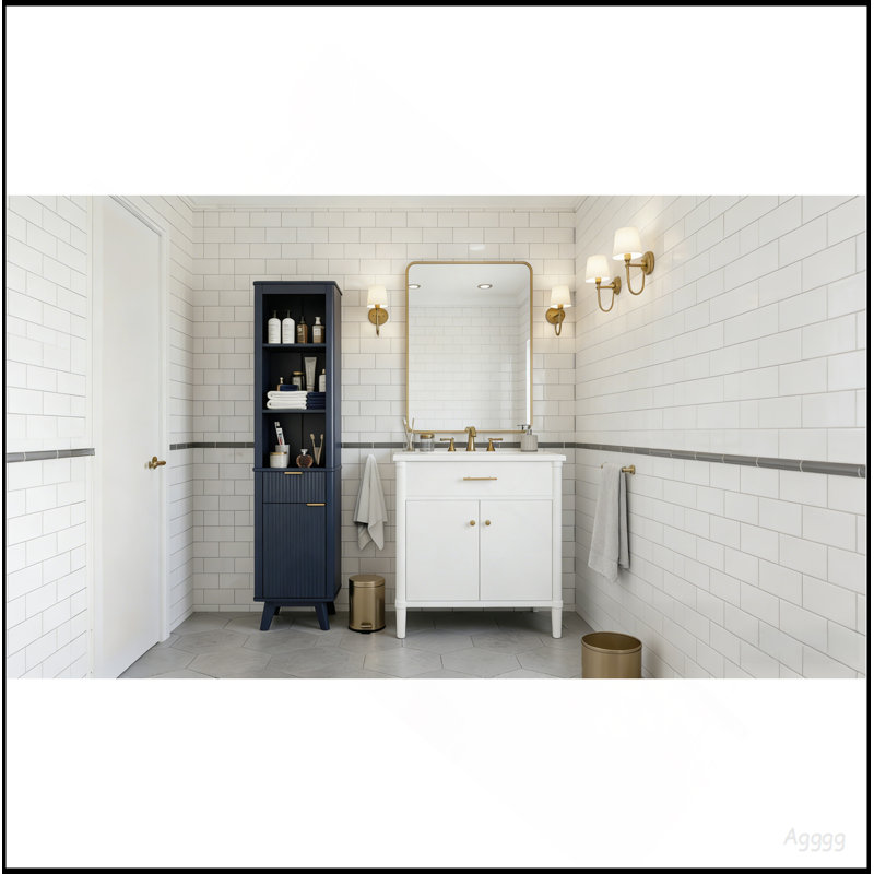 68" H Tall Bathroom Storage Cabinet With  Adjustable Shelves And One Drawer & Door, Storage Cabinet For Bathroom, Living Room, Entryway & Kitchen, Blue